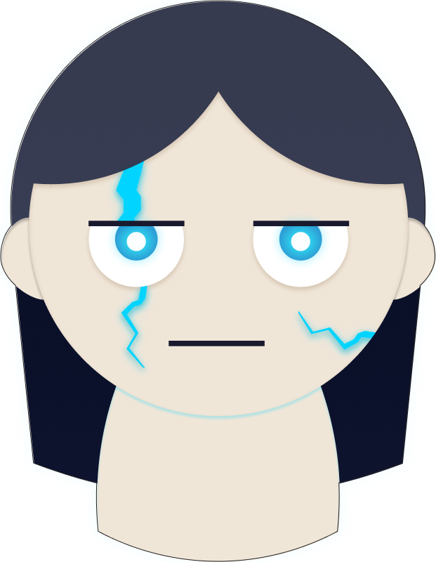 AvaKill — Cracked porcelain doll face with neon blue lightning cracks